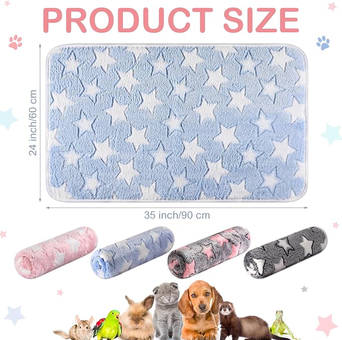 Reginary 4 Pcs Waterproof Guinea Pig Blankets Washable Small Animal Fleece Bedding Absorbent Guinea Pig Cage Liners Reusable Training Pee Pad Pet Sleep Mat for Hamster(Cute Star Pattern,35 x 24 Inch) - Image 2