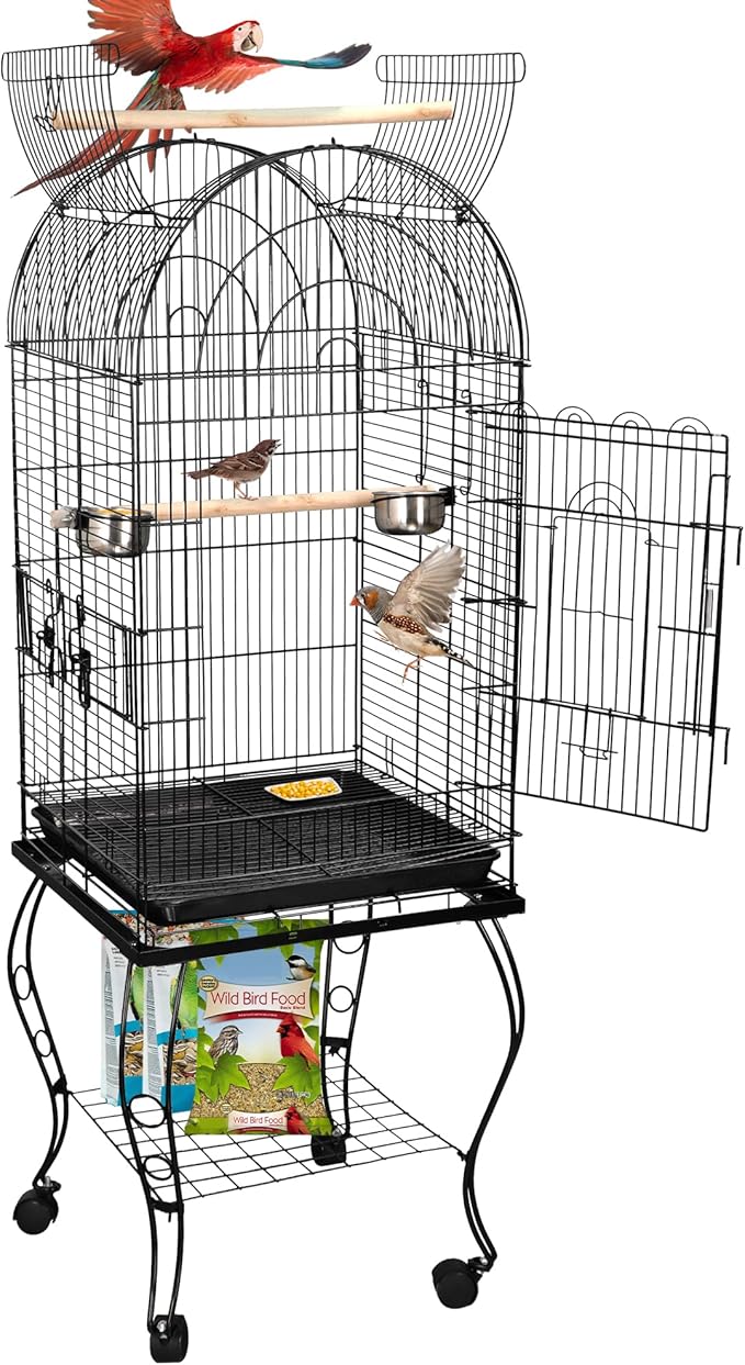 ZENY 63.5 Inch Open-Top Birdcage, Wrought Iron Bird Cage with Slide-Out Tray + Detachable Rolling Stand, Pet Parrot Cage for Parakeets Cockatoo Cockatiels, Play-Top Birdcage by ZENY