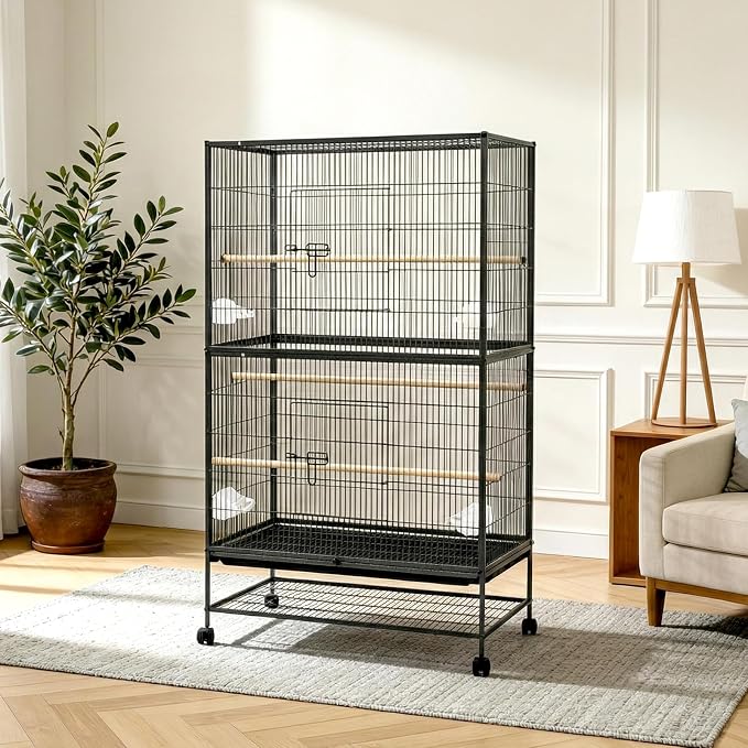60" H Large Bird Cage, Rolling Bird Cage with Storage Stands, Feed Bowls, Wide Flight Parakeet Cage for Macaw, Parakeets, Conures, Cockatiel, Cockatoo by Unknown