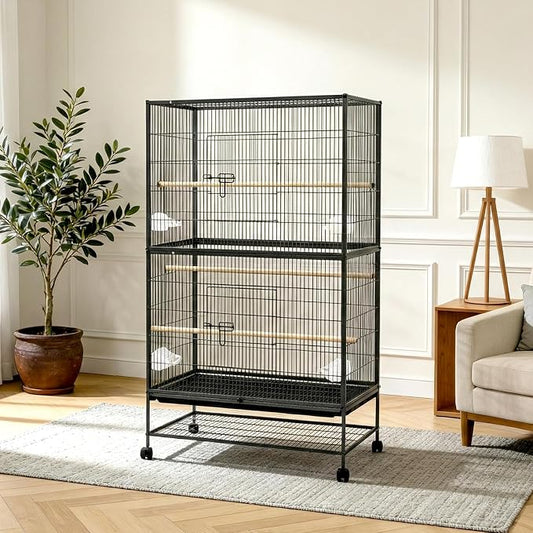 60" H Large Bird Cage, Rolling Bird Cage with Storage Stands, Feed Bowls, Wide Flight Parakeet Cage for Macaw, Parakeets, Conures, Cockatiel, Cockatoo by Unknown