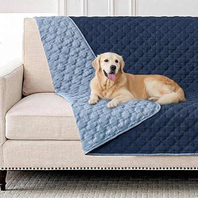 FunFurry Waterproof Dog Blanket, Couch Cover for Dogs Washable, Reversible Dog Bed Cover, Couch Furniture Protector. (Dark＆Light Blue, 52 X 82 Inch - 1 Pack) by FUNUPFURRYLIFE