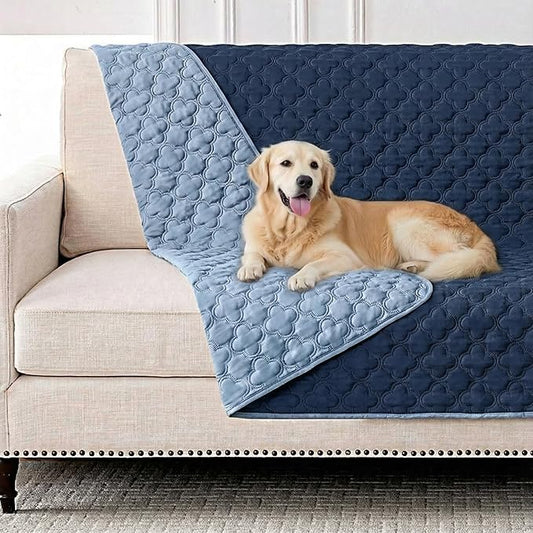 FunFurry Waterproof Dog Blanket, Couch Cover for Dogs Washable, Reversible Dog Bed Cover, Couch Furniture Protector. (Dark＆Light Blue, 52 X 82 Inch - 1 Pack) by FUNUPFURRYLIFE