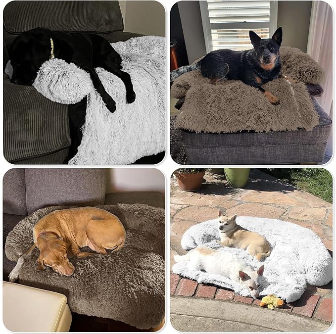 Calming Dog Bed Fluffy Plush Dog Mat for Furniture Protector with Removable Washable Cover for Large Medium Small Dogs and Cats (Large(45x37x6), Camel) - Image 7
