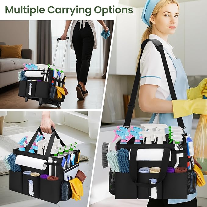 Large Rolling Cleaning Caddy with Detachable Trolley for Housekeeper | Large Capacity Cleaning Supply Organizer Bag with Wheels, Multiple Pockets, Water-resistant - Image 3