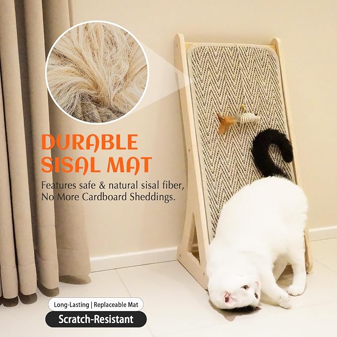 PETKARAY Cat Scratcher, Sisal Scratching Ramp, L Shape Scratch Pad for Indoor Cats, 27" Wall Furniture Protector with Mouse Toy - Image 5