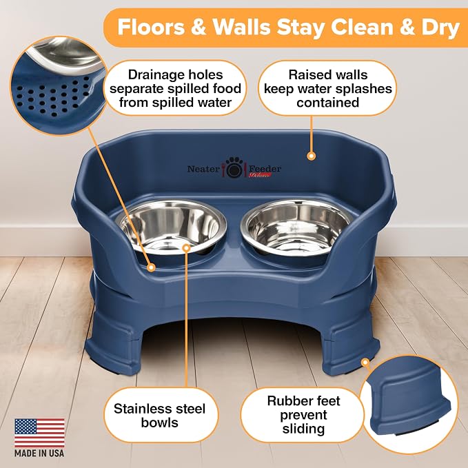 Neater Feeder Deluxe Mess-Proof Elevated Dog Bowls for Small Dogs (Up to 19 lbs), 2 Height Adjustable (6” & 7.5”) No-Spill Raised Dog Bowl Stand, Stainless Steel Food Bowl Set, Made in USA, Dark Blue - Image 5