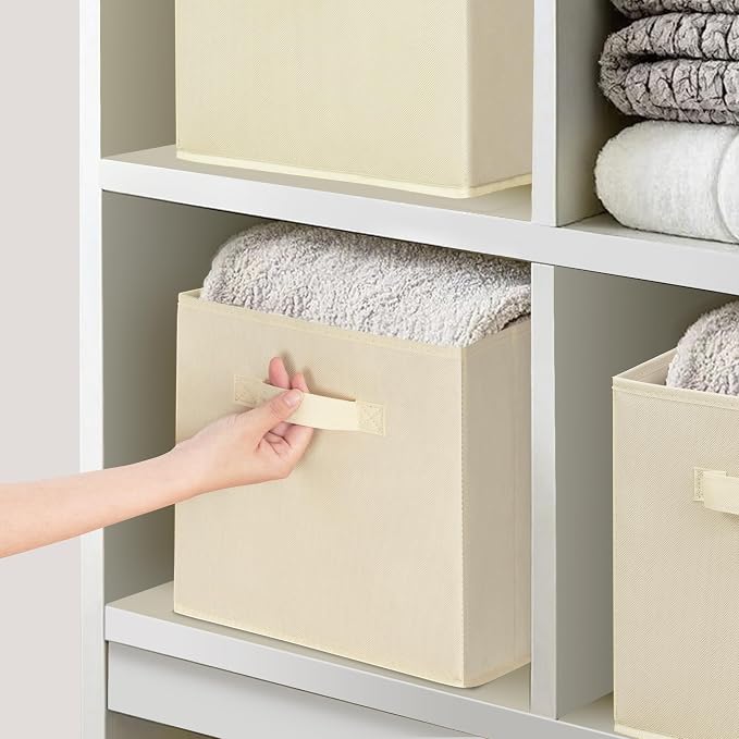 11 Inch Fabric Storage Cubes, Sturdy Foldable Storage Bins, Heavy Duty Cube Organizer for Clothes, Blankets, Shelves, Closets, Bedroom, Living Room, Beige, 4 Pack - Image 5