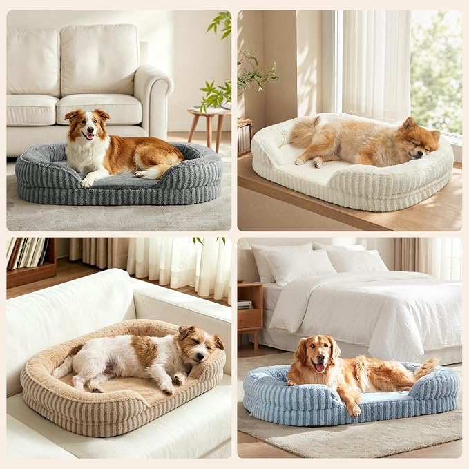 MIXJOY Orthopedic Dog Beds Large Sized Dog,Extra Large Washable Dog Bed Waterproof Oval Dogs Bed with Removable Cover,Egg-Crate Foam Big Pet Bed Couch with Bolster,Non-Slip Bottom,XL 42"X32",White - Image 9
