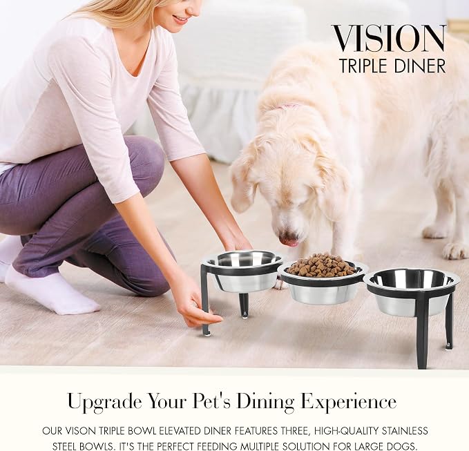 NMN Designs Vision Triple Diner - 3 Bowl Dog Feeder - Medium to Large Dogs - Multi-Dog Feeding Station - Furniture Grade Steel - UV Weather Resistant - No Noise - Indoor/Outdoor - 7" Tall - Image 4