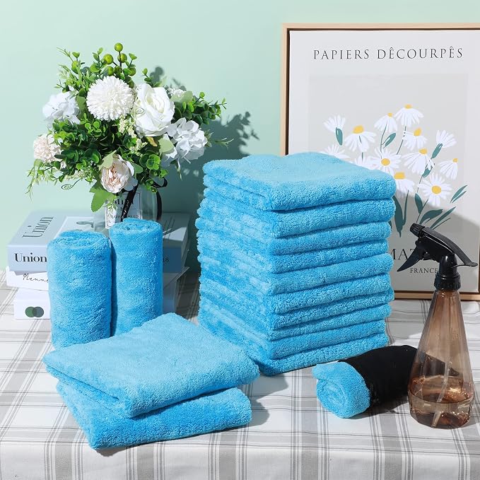 Shimeyao 30 Pcs 16 × 16 Inch Microfiber Towels for Cars, 500 GSM Edgeless Plush Car Detailing Towel, Lint Free Scratch Free Cleaning Cloths for Drying, Washing, Polishing, Waxing, Home (Light Blue) - Image 5