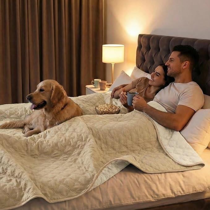FunFurry Waterproof Dog Blanket, Couch Cover for Dogs Washable, Reversible Dog Bed Cover, Couch Furniture Protector. (Dark＆Light Beige, 82 X 120 Inch - 1 Pack) - Image 3