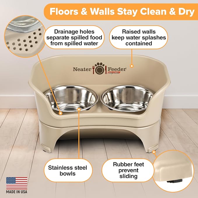 Neater Feeder Express Mess Proof Dog Bowls Elevated for Medium to Large Sized Breed, No Spill Raised Dog Food Bowl Stand, Stainless Steel Food and Water Bowl Set, Pet Dish Feeding Station, Almond - Image 4