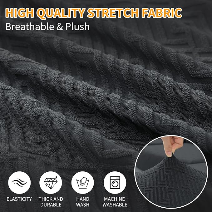 XINEAGE Couch Cushion Covers Seat Cushion Cover Thick Stretch Sofa Slipcovers 2 Piece Individual Couch Covers with Elastic Bottom(2 Seat Cushion/Backrest,Dark Gray) - Image 4