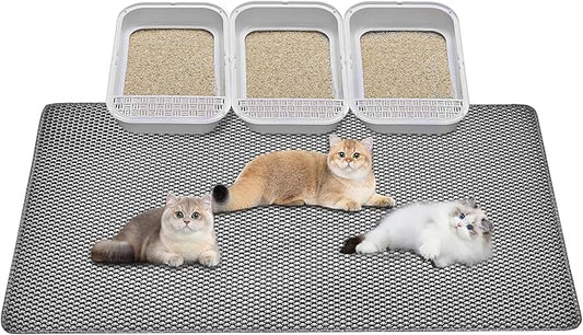 Cat Litter Mat,Extra Large 46"x26",Honeycomb Dual-Layer Design – Traps Litter Effectively, Waterproof & Urine Proof, Non-Slip, No BPA/Phthalate, Washable & Easy Clean by Poicrm