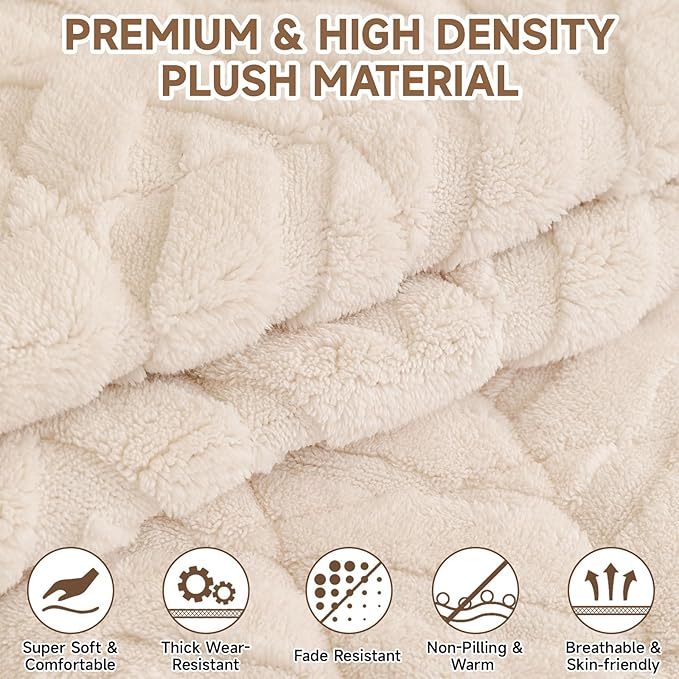 OTOB Plush Couch Arm Cover Washable, Non Slip Sofa Armchair Covers, 1 Piece | Off White, 27.6"x27.6", Pet Friendly, All Seasons, Fuzzy, Modern Geometric Jacquard, Soft Breathable, Furniture Protector - Image 3