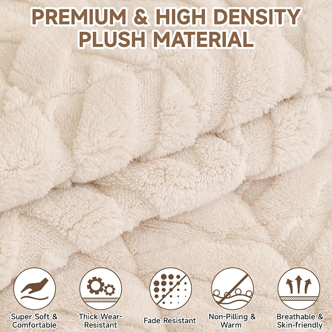 OTOB Plush Couch Arm Cover Washable, Non Slip Sofa Armchair Covers, 1 Piece | Off White, 27.6"x27.6", Pet Friendly, All Seasons, Fuzzy, Modern Geometric Jacquard, Soft Breathable, Furniture Protector - Image 3