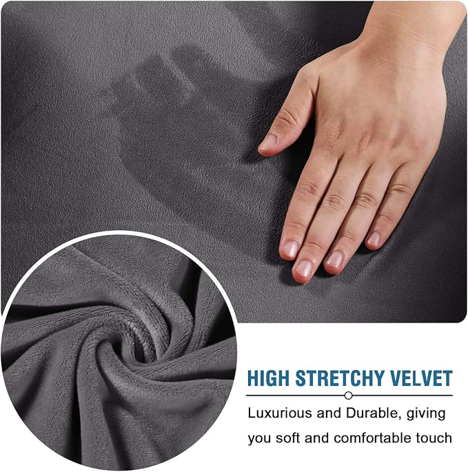 H.VERSAILTEX Real Velvet Plush 3 Piece Stretch Sofa Covers Couch Covers for 2 Cushion Couch Loveseat Covers Width Up to 72 Inch Feature Thick Soft Stay in Place (Medium Sofa, Grey) - Image 5