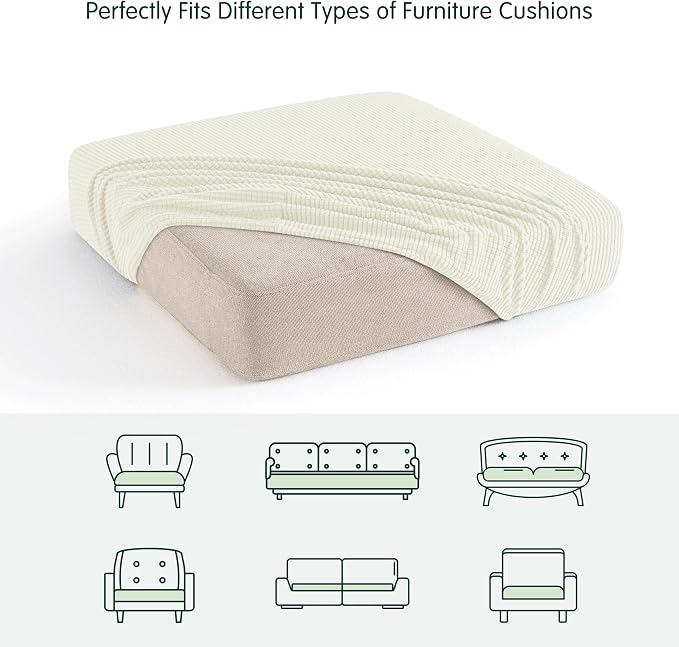 CHUN YI 2PC Stretch Couch Cushion Covers, Sofa Seat Slipcovers Suitable for Armchair Loveseat Sofa with Spandex Jacquard Fabric(2pc,Ivory White) - Image 5