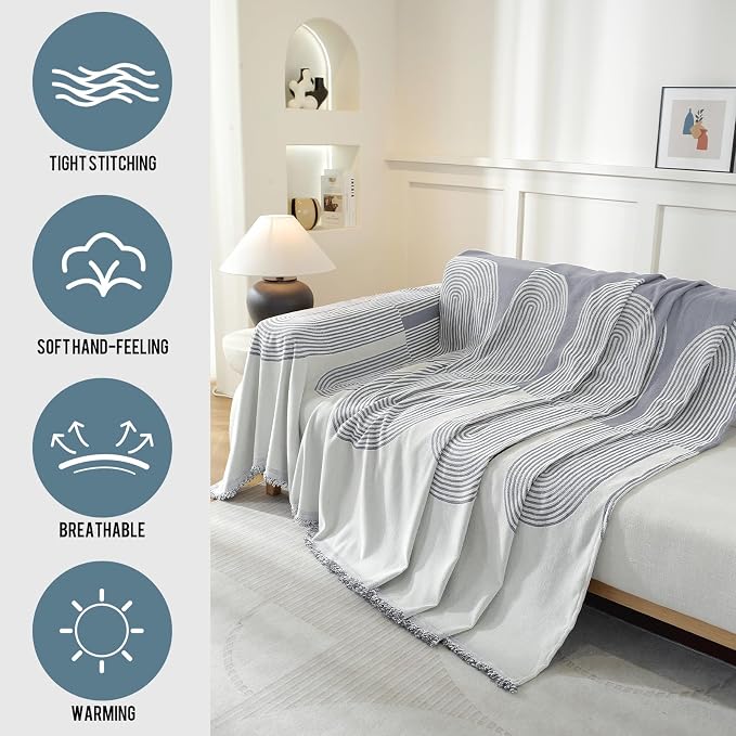 Couch Cover for Sofa, Boho Sofa Cover Washable Couch Cover for Dogs, Pet Sofa Cover for 3-Cushion Couches with Tassel Furniture Protector Cover,71" x 134",Light Gray-Half-Round - Image 3
