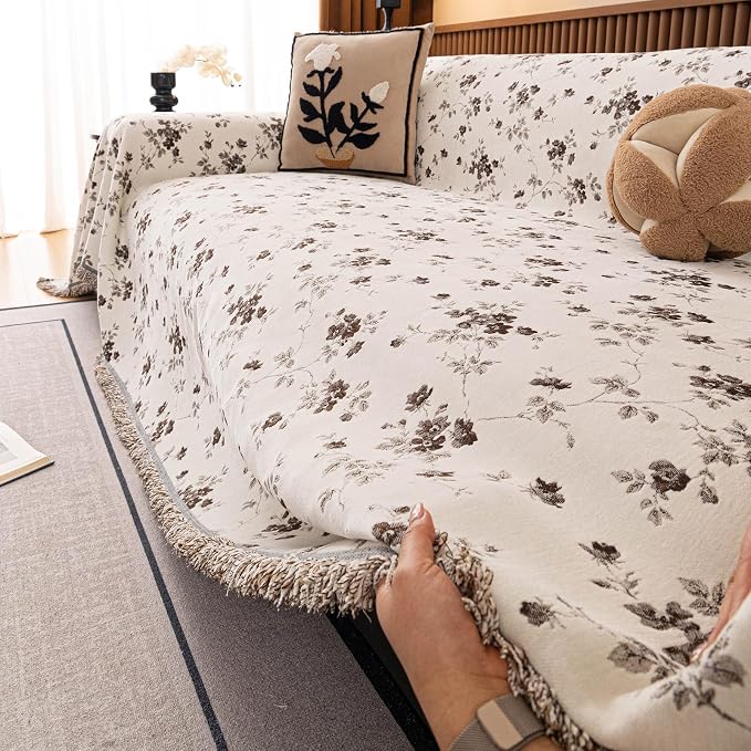 ROOMLIFE Couch Cover 3 Cushion Sofa, Washable Non Slip Furniture Sofa Protector Cover, Soft Chenille Sofa Slipcovers Sectional L Shape Dogs Couch Cover Throw Blanket with Tassels 71''X150'' - Image 6