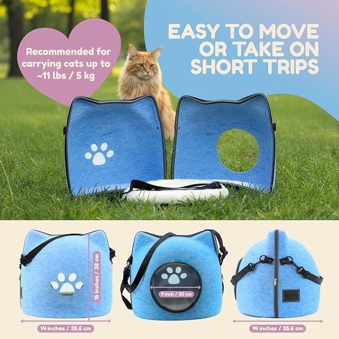 Cat Cave Bed for Indoor Cats – Felt Covered Hideaway with Cushion, Foldable Enclosed Pet House, Portable Cozy Cave Bed for Medium & Large Cats (Blue) - Image 2