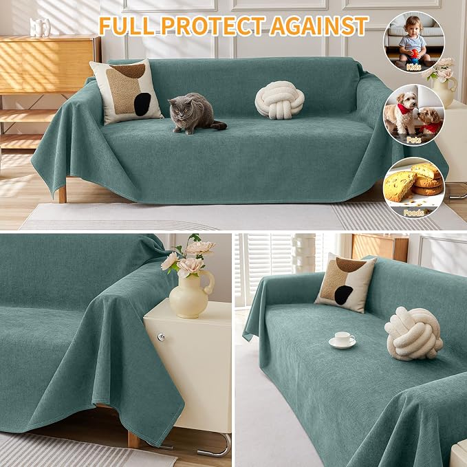 Deep Dream Cat-Scratch Resistant Couch Cover, Waterproof Sofa Cover for 3 Cushion Couch Washable, Pet Friendly Couch Protectors Anti Slip Thickened Love Seat Slipcovers for Dogs Pets,71" x 134",Green - Image 5
