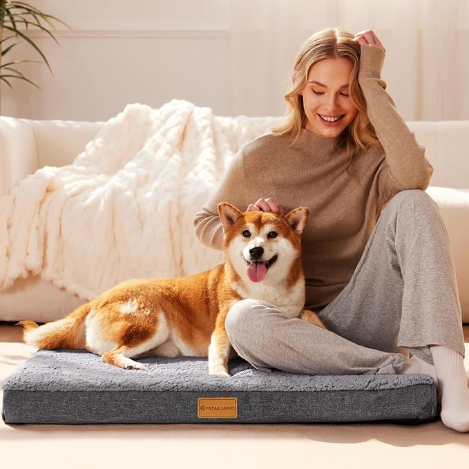 Patas Lague Orthopedic Large Dog Bed Washable Pet Sofa Mat 48''X30'' Grey | Egg-Crate Foam Dog Couch For Large Sized Dogs, Waterproof Removable Cover, Soft Pet Crate Bed With Nonskid Bottom - Image 2