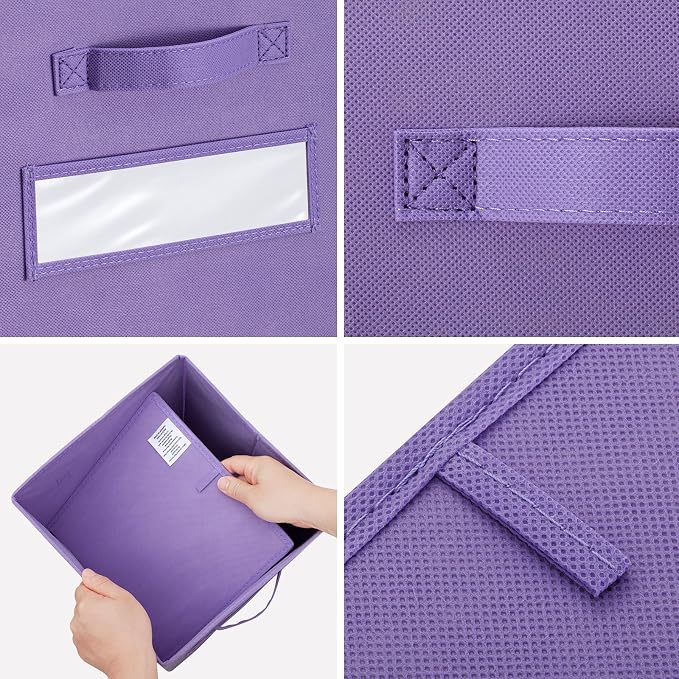 11 Inch Storage Cube,Storage bin,cube storage (Set of 10) Foldable Fabric Cube Storage Bins with 10 Labels Window Cards & a Pen,Baskets Containers for Shelves,Closet Organizers Box,Purple - Image 2