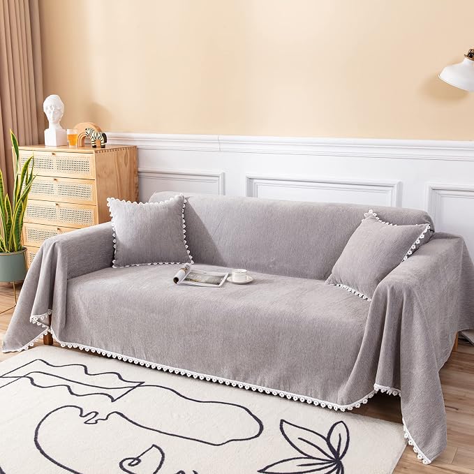 VClife Couch Cover Light Gray Chenille Sofa Cover for Dog Cat, Soft Breathable Couch Cover for 2 Cushion Couch Sofa Pet Friendly Loveseat Cover Washable Sofa Slipcover for Sectional Couch, 71"X118" by VCLIFE
