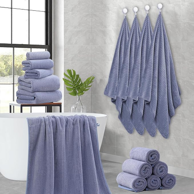 18 Piece Family Bath Towel Set Include 6 Bath Towels,6 Hand Towels and 6 Washcloths Soft Bathroom Towel with Hanging Loops,Highly Absorbent Quick Dry Towels Set for Bathroom,Hotel and Spa-Violet - Image 8