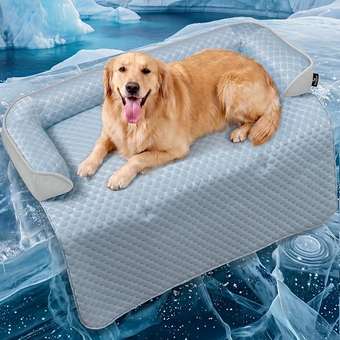 X-Large Cooling Dog Bed Mat - 45 x 37 inch Waterproof Couch Cover for Dogs Washable, Non-Slip Bottom Self Cooling Mat for Dogs, Durable & Non-Gel, Dog Couch Bed for Sofa Floor Car, Light Blue by blunique
