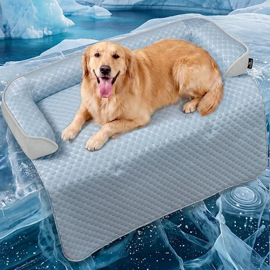 X-Large Cooling Dog Bed Mat - 45 x 37 inch Waterproof Couch Cover for Dogs Washable, Non-Slip Bottom Self Cooling Mat for Dogs, Durable & Non-Gel, Dog Couch Bed for Sofa Floor Car, Light Blue by blunique
