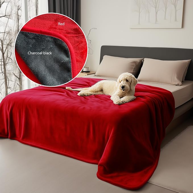 Waterproof Blanket for Bed, Couch, Kids & Pets Protection – Splash-Proof, Spill-Proof, Leakproof Flannel Blanket Reversible Design (Passion Red & Midnight Black, Double Size) - Image 8