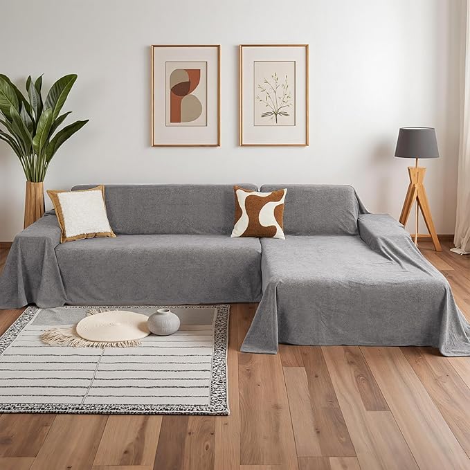 MYSKY HOME Sectional Couch Cover for Dogs, 2 Pieces Couch Covers for L Shape Sofa, Sofa Cover Washable, Furniture Protector Chaise Lounge Cover for 2-3 Cushion Couch(71"x118"+71"x118", Dark Grey) by MYSKYHOME