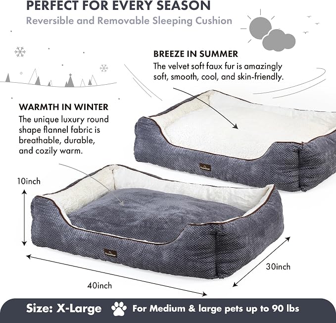 GrandTies Fluffy Dog Beds for Small Medium Large Dogs & Cats, Machine Washable Dog Bed, Rectangle Breathable Soft Calming Sleeping Warming Pet Beds with Waterproof & Non-Slip Bottom (XL 40" Moonlight) - Image 3