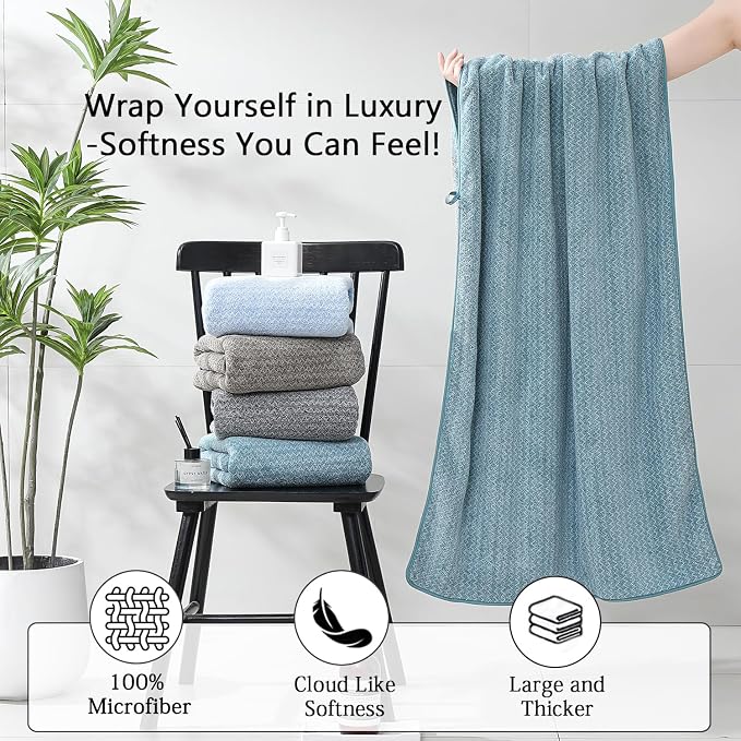 18 Piece Bath Towels Set,100% Microfiber Family Bathroom Towel with Hanging Loops-6 Bath Towels,6 Hand Towels,6 Washcloths,Quick Dry Highly Absorbent Shower Towel for Bathroom,Hotel,Spa-Turquoise - Image 3
