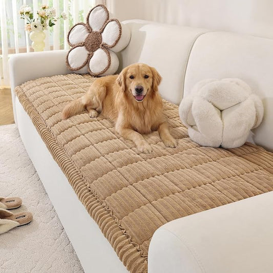 OstepDecor Couch Cover for Dogs, Washable Non Slip Sofa Cover for Pets, Soft Couch Covers for Sofa, Loveseat and Sectional, Furniture Protector Against Pet Hair & Scratches (27.6" x 82.7", Khaki) by OstepDecor