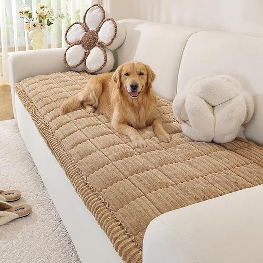 OstepDecor Couch Cover for Dogs, Washable Non Slip Sofa Cover for Pets, Soft Couch Covers for Sofa, Loveseat and Sectional, Furniture Protector Against Pet Hair & Scratches (27.6" x 70.9", Khaki) by OstepDecor