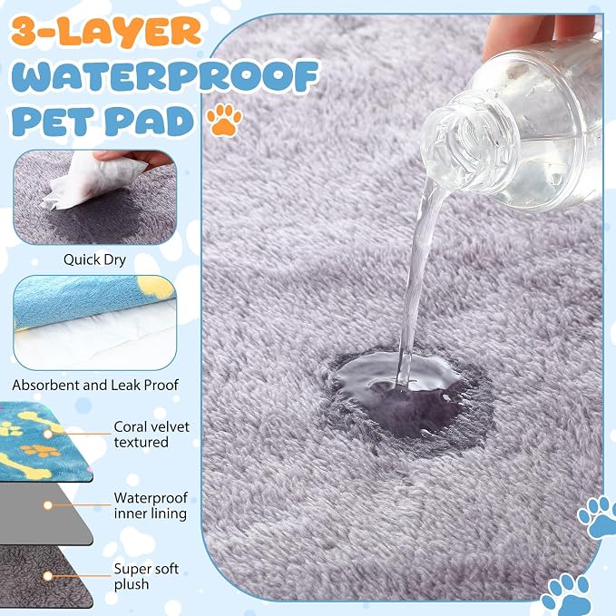 Tegeme 6 Pcs Waterproof Dog Blanket 24 x 16 Inch Paw Print Pet Blanket for Dogs Cats Puppy Washable Soft Fluffy Fleece Rug Flannel Throw Warm Sleep Mat for Kitten Doggy - Image 5