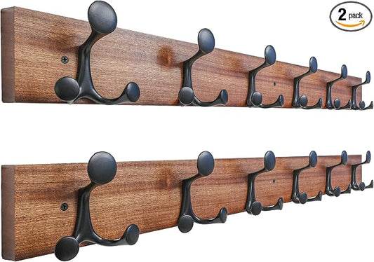 SKOLOO 36-Inch Wood Coat Rack Wall Mount with 6 Triple Hooks - Ideal for Family Entrances, Classrooms, and Pet Supplies Storage - Perfect Coat Hooks for Wall,Mahogany (Sapele), Pack of 2 by SKOLOO