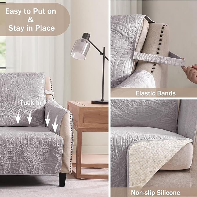 Soft Quilted Couch Cover with Pockets for Extra-Large Sofa, Anti-Slip Sofa Covers Washable for 3 Cushion Pet Friendly, Oversized Sofa Cover Water-Repellent (X-Large Sofa 78", Cloud Purple) - Image 4