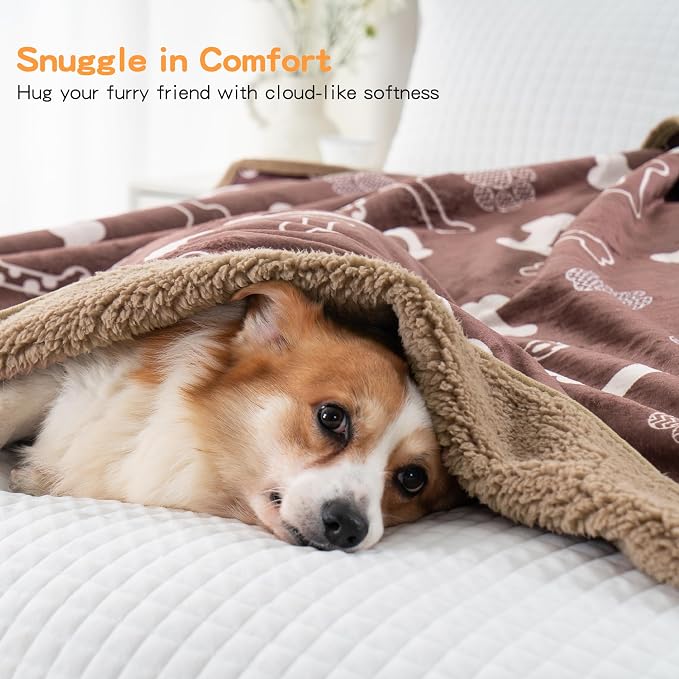 Waterproof Dog Blankets Pet Blanket 60"x80", Soft Fluffy Sofa Car Bed Protector, Reversible Sherpa Fleece Dog Blanket for Large Dogs(Chocolate Brown-Bones) - Image 5