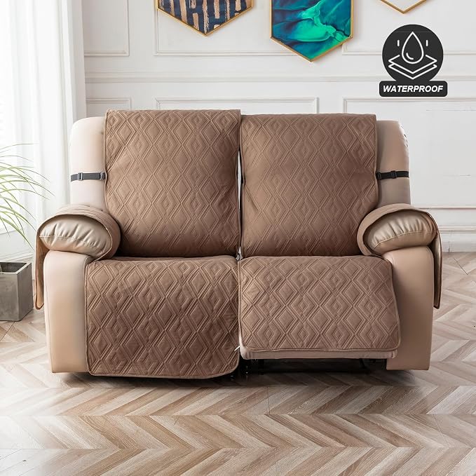 Genina Waterproof Loveseat Recliner Cover Non-Slip, Sofa Cover for Reclining Couch 2 Seat, Washable Couch Cover Loveseat Furniture Protector Cover for Pets Dogs Kids (Camel, Recliner Loveseat) - Image 8
