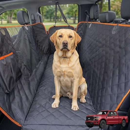 Dog Seat Cover for Pickup Trucks, 900D Heavy Duty Truck Back Seat Cover for Dogs, Waterproof & Non-Slip Pet Car Seat Cover, Fits Ford F150 F250 Ram 1500 GMC Sierra Chevy Silverado Crew Cab by iBuddy