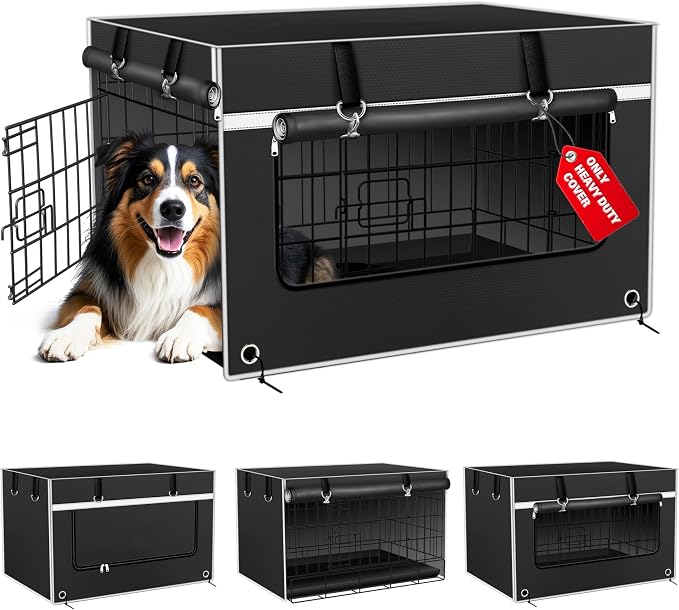 Dog Crate Cover 42 Inch Heavy-Duty Tear-Resistant – Insulated & Chew-Proof Dog Kennel Cover Blends with Home Decor, Compatible with Wire Crates & Cages, Black by Bethshaya
