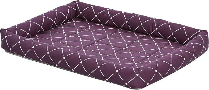 MidWest Homes for Pets 40230-PLD Quiet Time Couture Ashton Bolster Pet Bed, Intermediate Dog/30, Plum, Plum & White Diamond Pattern, 30-Inch by MidWestHomesForPets