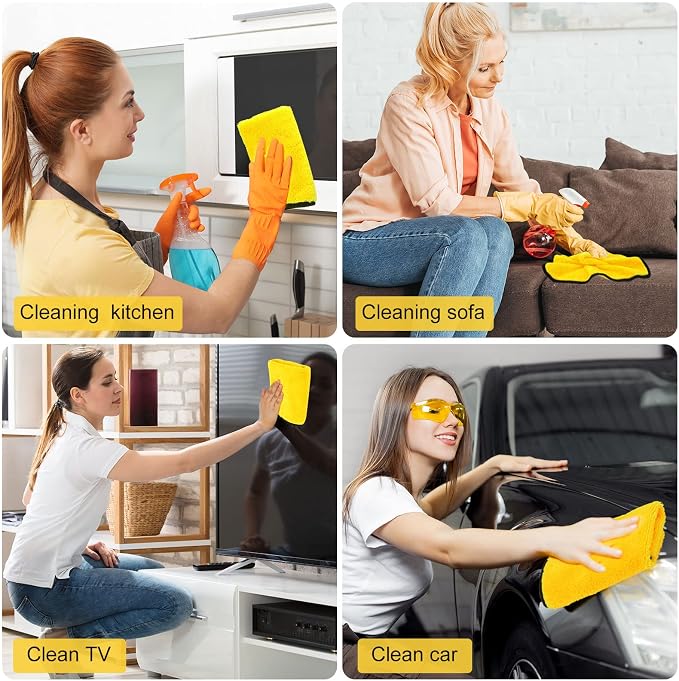 Tallew 40 Pcs Yellow Microfiber Towels: 16"x16" Microfiber Drying Towels Bulk Micro Fiber Car Cleaning Cloth for Cars Drying Washing Polishing Cleaning Household Supplies - Image 7