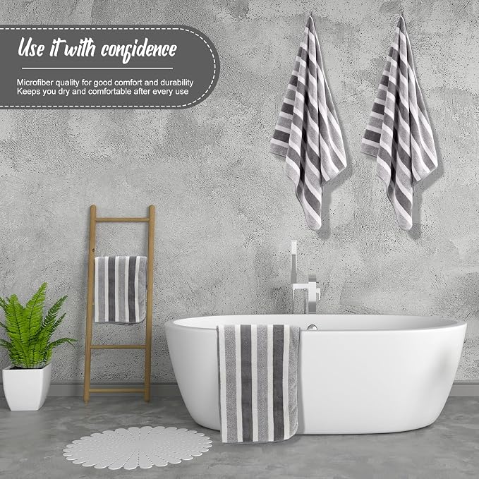 SmoothNovelty 16 Pack Microfiber Bath Towels Bulk 27'' x 60'' Oversized Size Bath Towel Highly Absorbent Extra Large Soft Drying for Beach Shower Summer Salon Sport Gym Party (Stripes,Grey) - Image 5