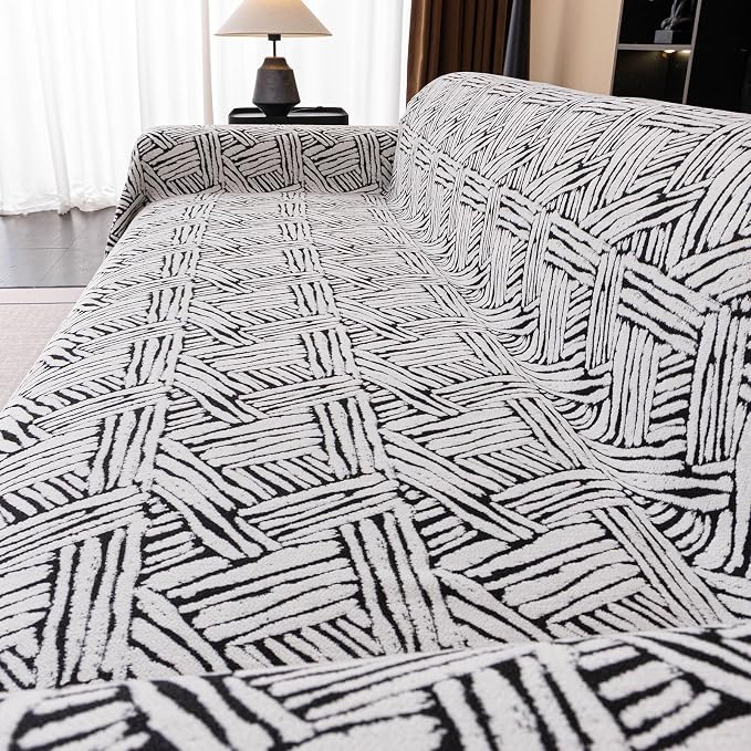 ROOMLIFE Couch Cover 3 Cushion Sofa, Washable Non Slip Furniture Sofa Protector Cover, Soft Chenille Sofa Slipcovers Sectional L Shape Dogs Couch Cover Throw Blanket with Tassels 71''X118'' - Image 7