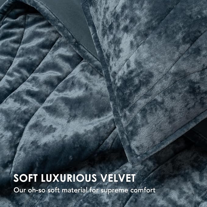 EverGrace Luxury Wave Crushed Velvet Quilt Set, King Size, Stormy Blue | Luxurious Soft, Lightweight Velvet Comforter, Cozy Plush Oversized Bedspread Coverlet for All Season, with 2 Shams - Image 4